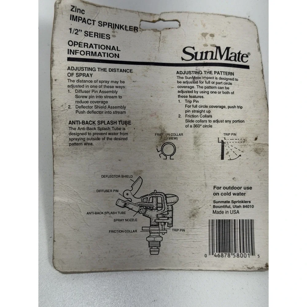 SunMate Zinc Impact Sprinkler - New Old Stock - Made in USA - 85' Diameter 58001